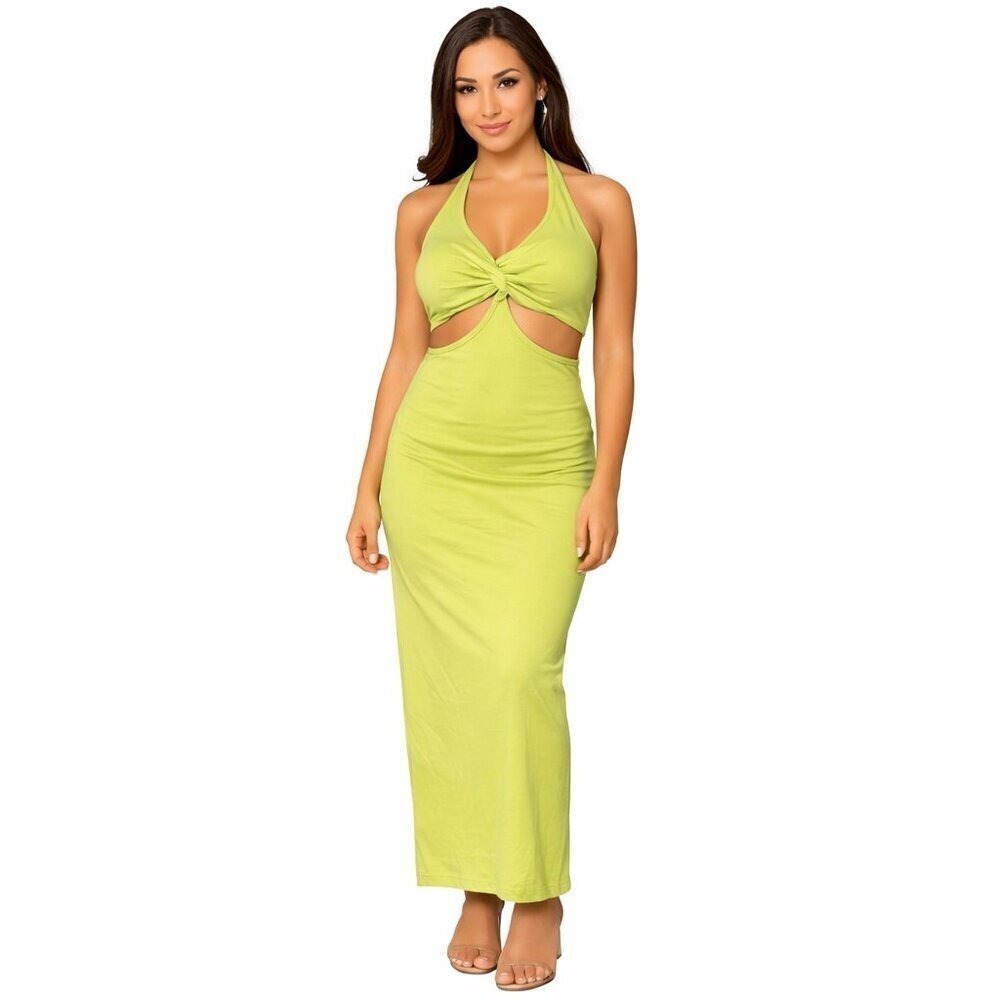 Bright Lime Green Halter Cut Out Maxi Dress Womens Medium